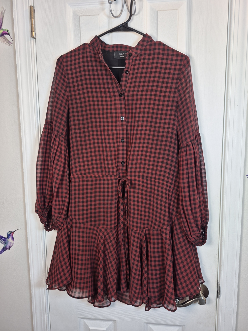 VICI Collection Red Black Gingham Drop Waist Mini Dress Cottagecore Fall Small